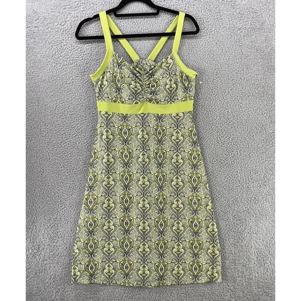 Prana Dress Womens Medium Green Paisley Sleeveless Ruched Empire Waist Sundress